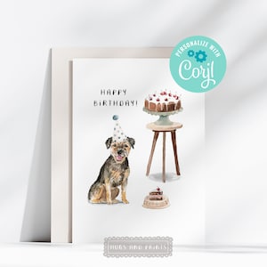Printable Border Terrier Hund Geburtstagskarte bearbeitbar auf Corjl Happy Birthday Card Border Terrier Karte Sofortiger Download