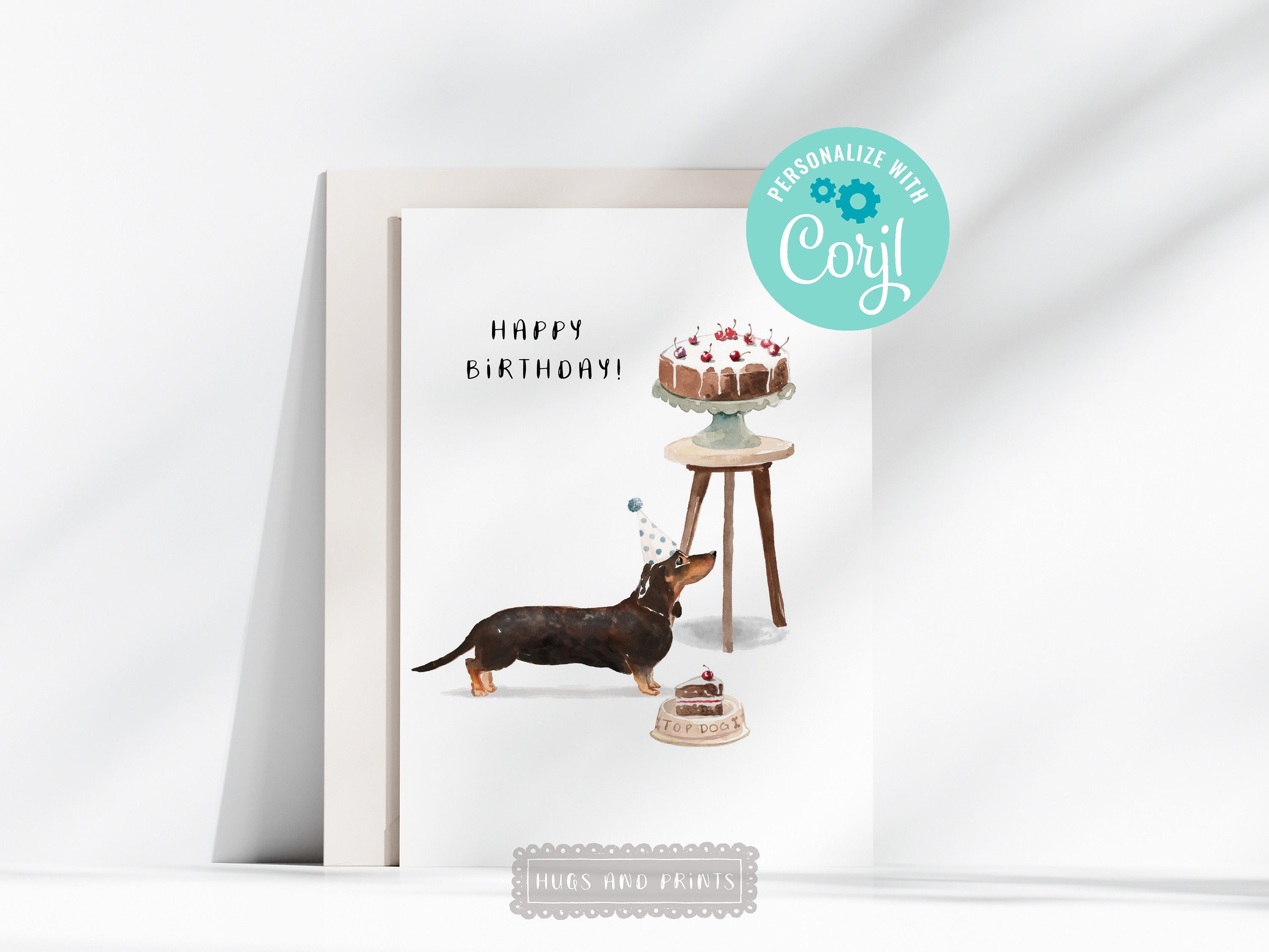 Printable Dachshund Dog Birthday Cake Card Editable on Corjl Happy ...