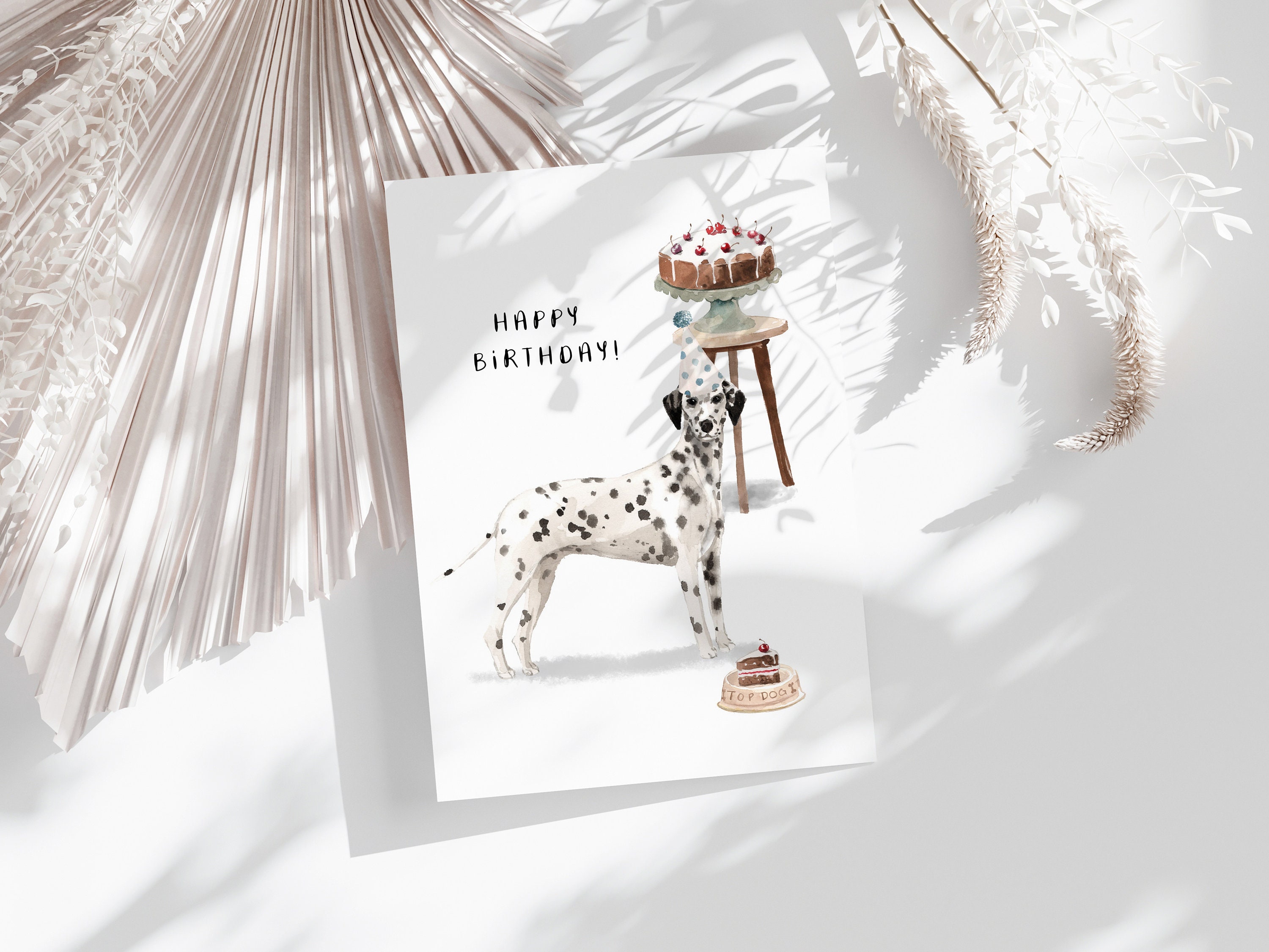 Printable Dalmatian Dog Birthday Cake Card Editable Corjl Happy ...