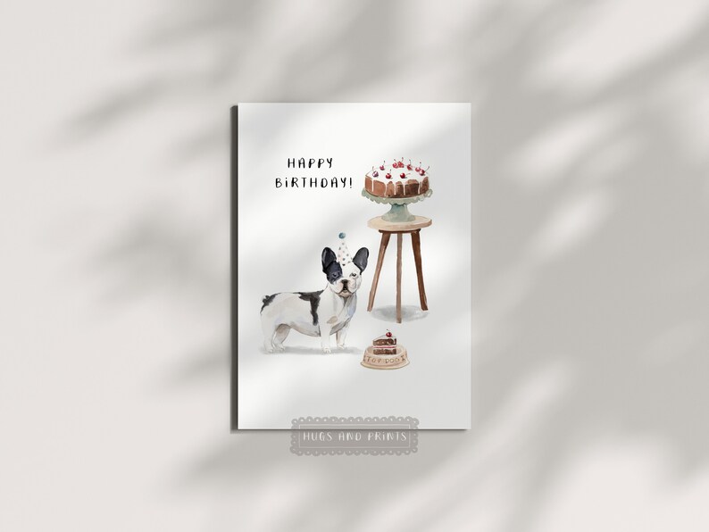 Printable French Bulldog Birthday Cake Card Editable on Corjl Happy ...