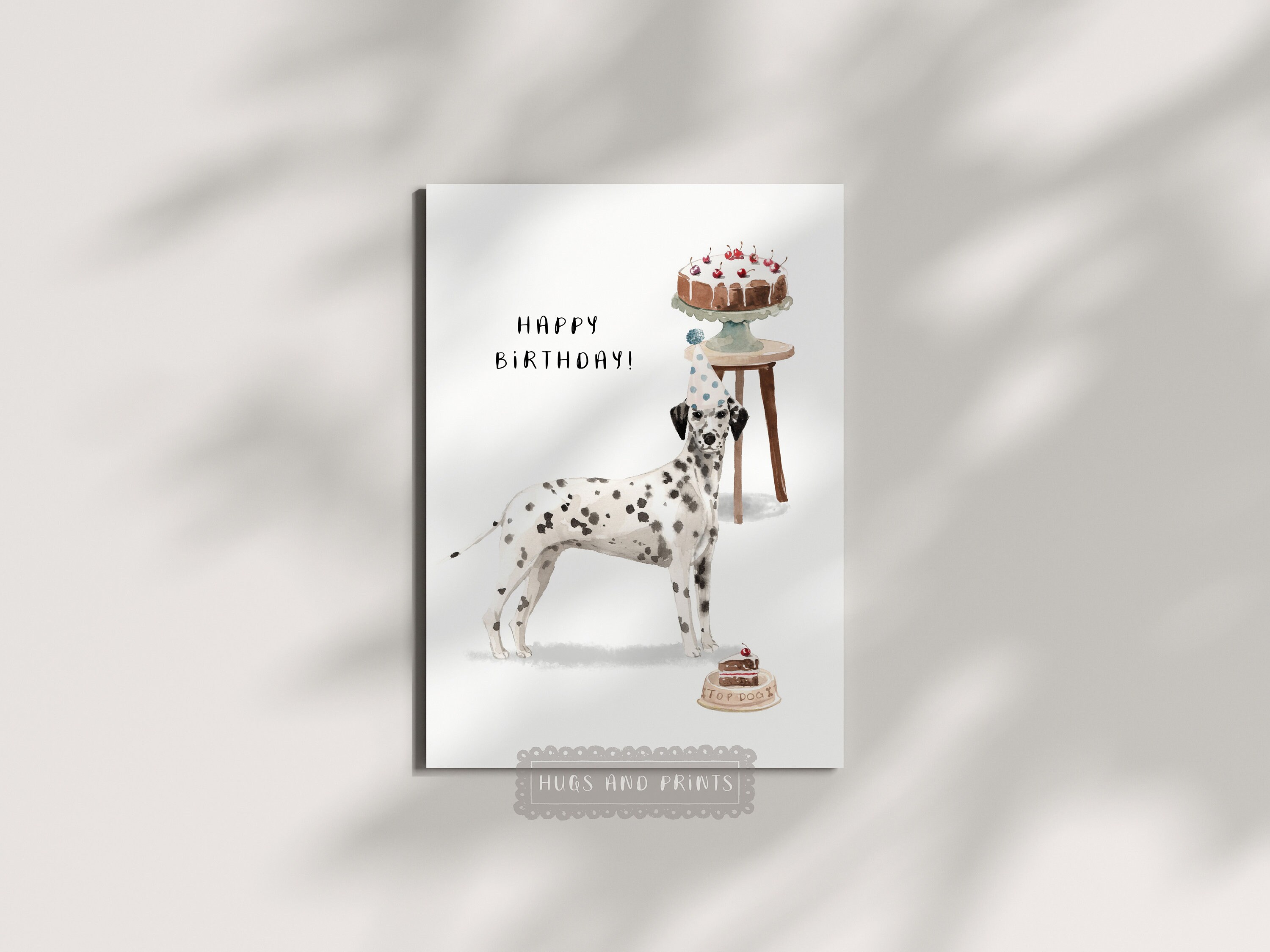 Printable Dalmatian Dog Birthday Cake Card Editable Corjl Happy ...