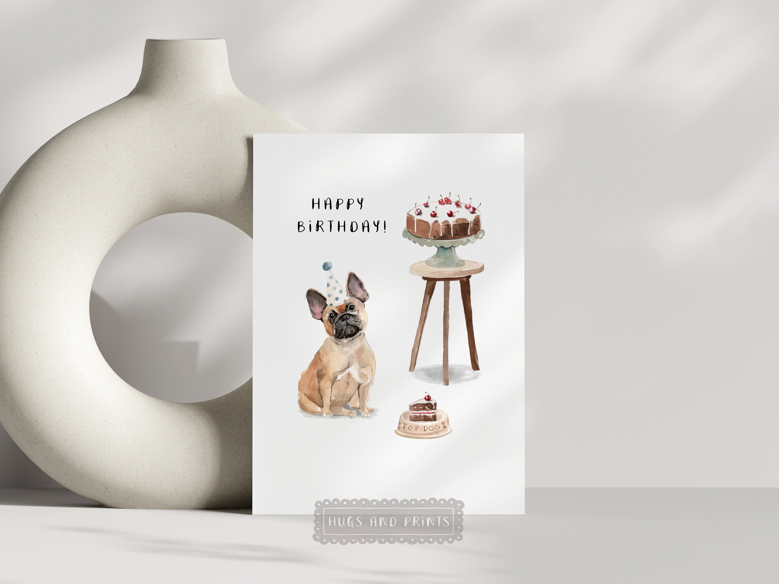 Printable French Bulldog Birthday Cake Card Editable on Corjl Happy ...