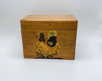 Mid Century Wood Recipe Box – with Rooster Image