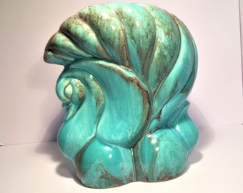 Vintage Mid Century Modern Swan Vase / Planter - 2619 Royal Ariston of British Columbia - Turquoise / Teal Blue Circa 1945 - 1954