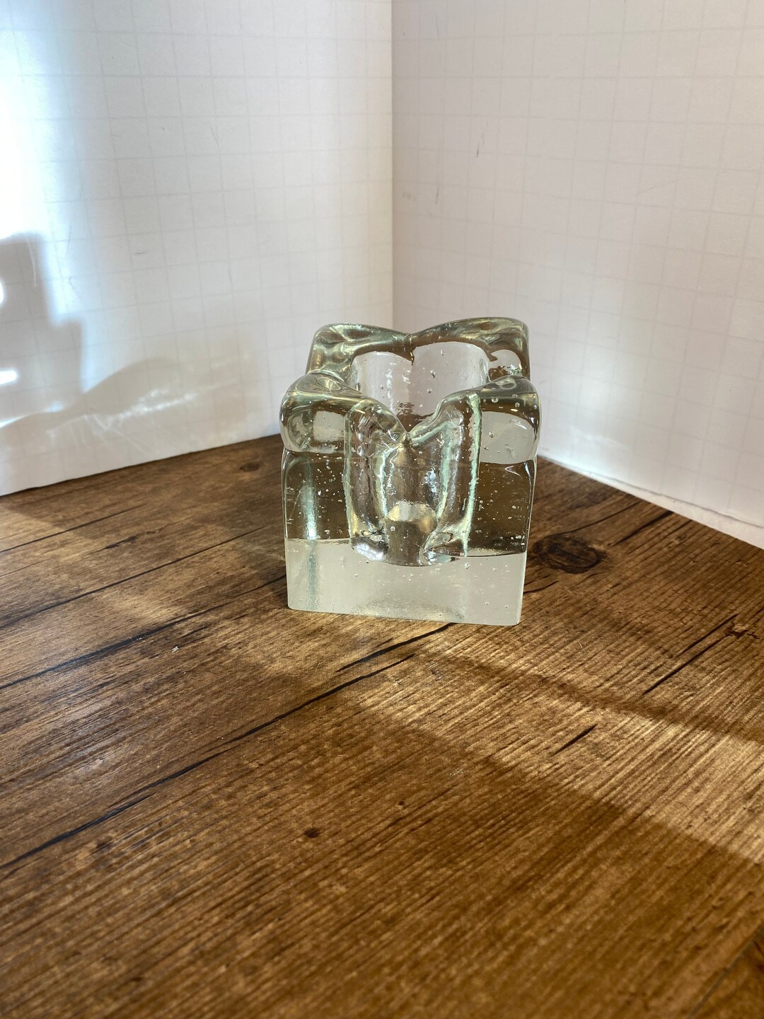 Vintage Blenko Glass Ice Cube Candle Holder in the Style of Etsy