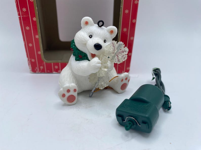 Vintage Alderbrook Ornamotion Polar Bear With Snowflakes and Sewing