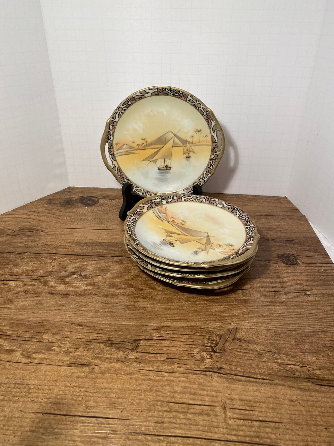 Set of 5 Hand Painted Nippon Crown Mark Porcelain Side Plates Art Nouveau Egyptian Revival Etsy