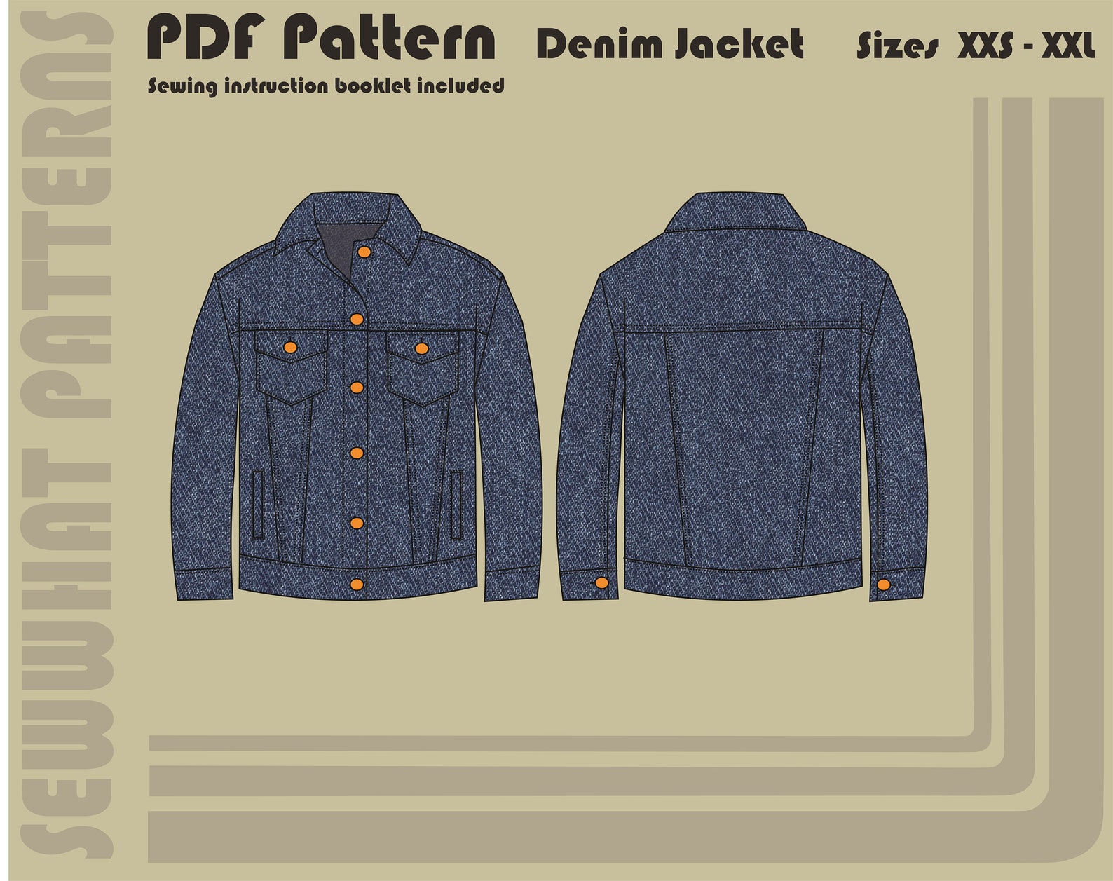 Denim Jacket PDF Sewing Pattern Unisex Sizes XS2X Etsy