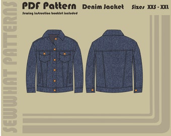 Denim Jacket - PDF Sewing Pattern - Unisex Sizes XS-2X