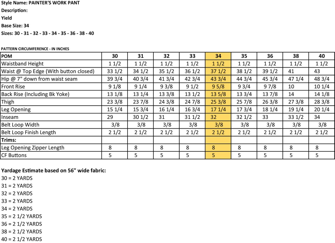 Painter's Work Pant PDF Sewing Pattern Sizes 30 40 Etsy