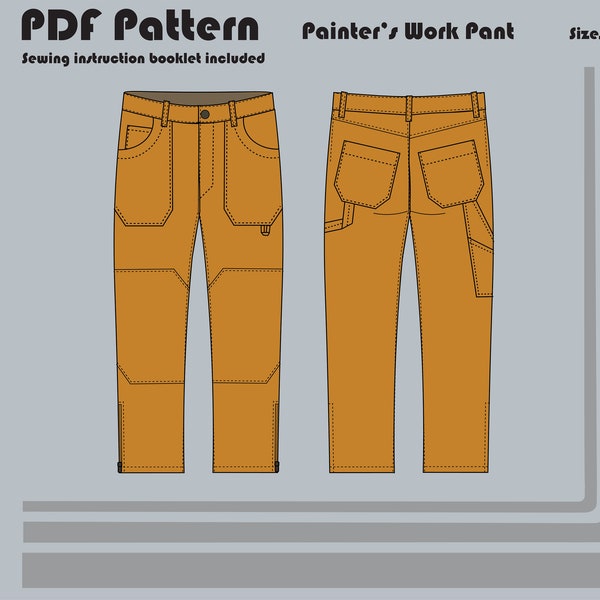 Pantalon de travail pour peintre - Patron de couture PDF - Tailles 30 - 40