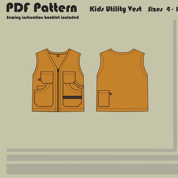 Kids Utility Vest - PDF Sewing Pattern - Kids Sizes 4-12