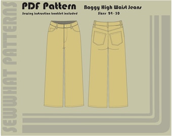 Baggy High Waist Jean - PDF Sewing Pattern - Sizes 24 - 30
