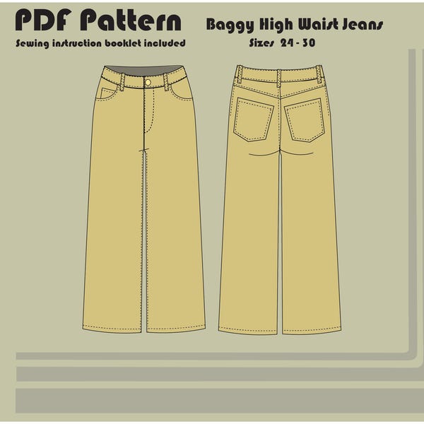 Jean ample taille haute - Patron de couture PDF - Tailles 24 - 30