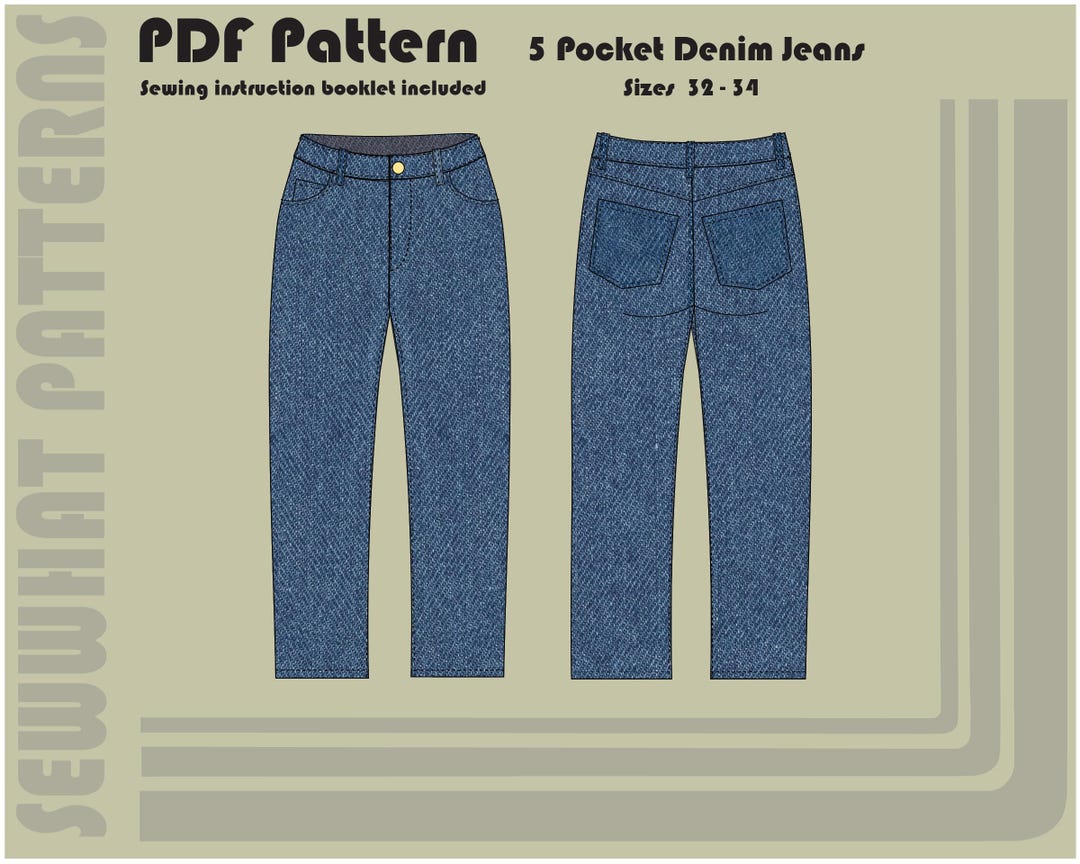 5 Pocket Straight Jeans - PDF Sewing Pattern - Women's Sizes 32-34 - Etsy