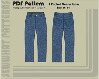 5 Pocket Straight Jeans - PDF Sewing Pattern - Women's Sizes 32-34