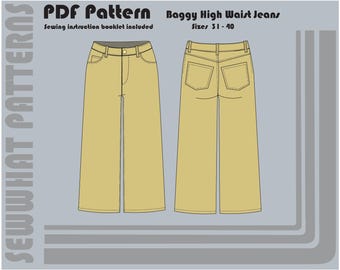 Baggy High Waist Jean - PDF Sewing Pattern - Sizes 31 - 40
