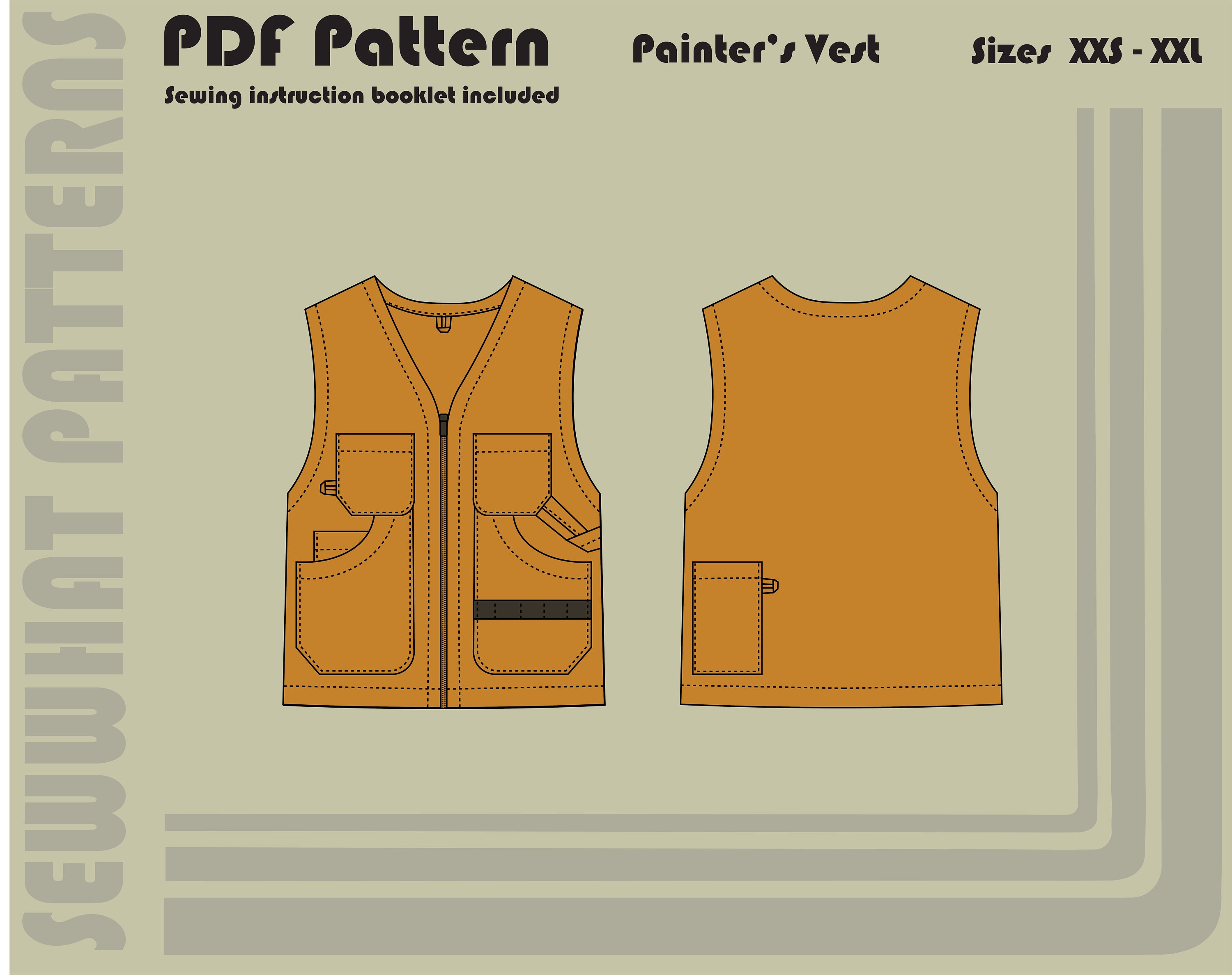 Painter's Vest PDF Sewing Pattern Unisex Sizes XXS-XXL 