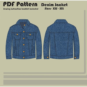 Denim Jacket - PDF Sewing Pattern - Unisex Sizes XS-2X