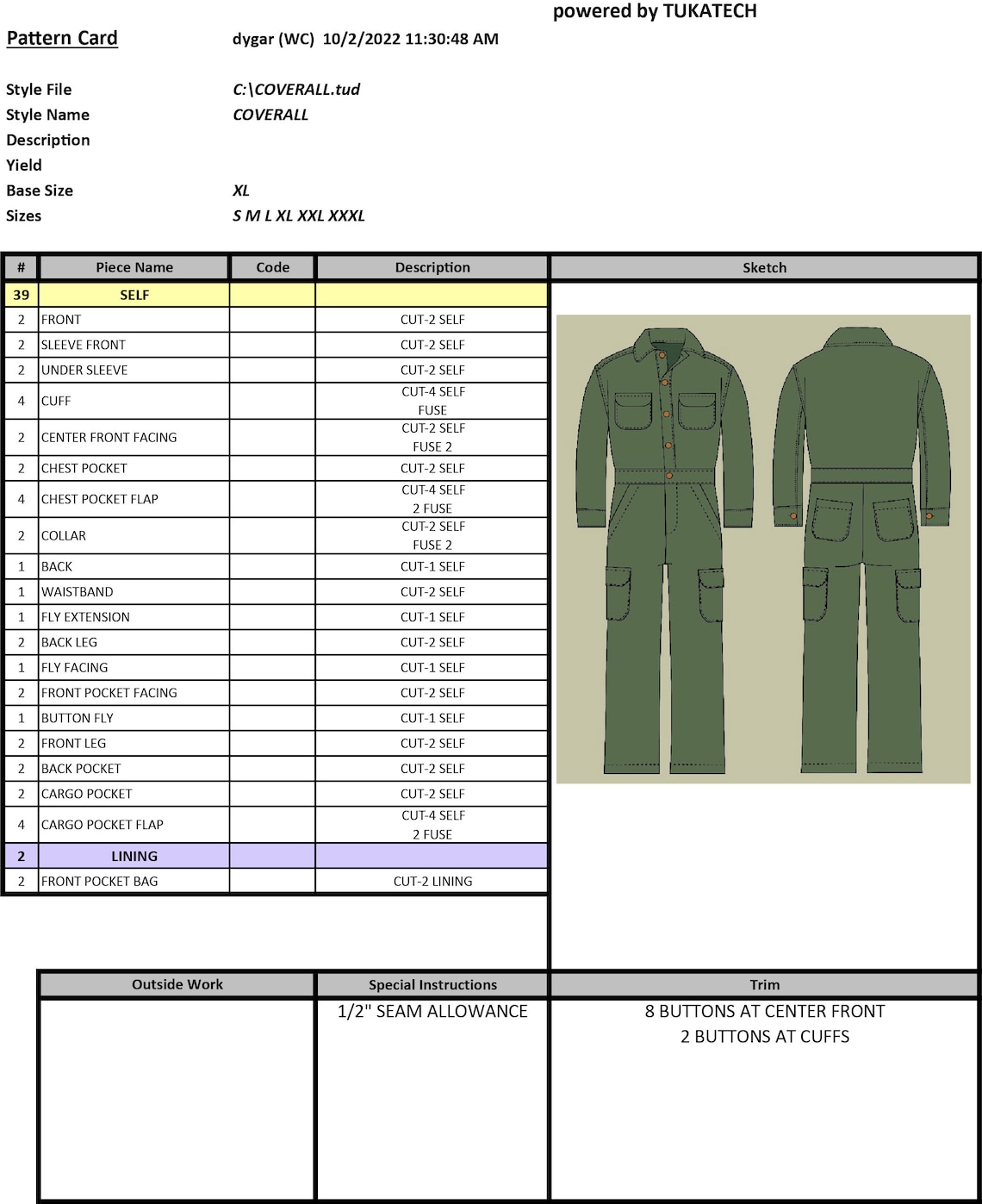 Coverall PDF Sewing Pattern Unisex Sizes XSL Etsy