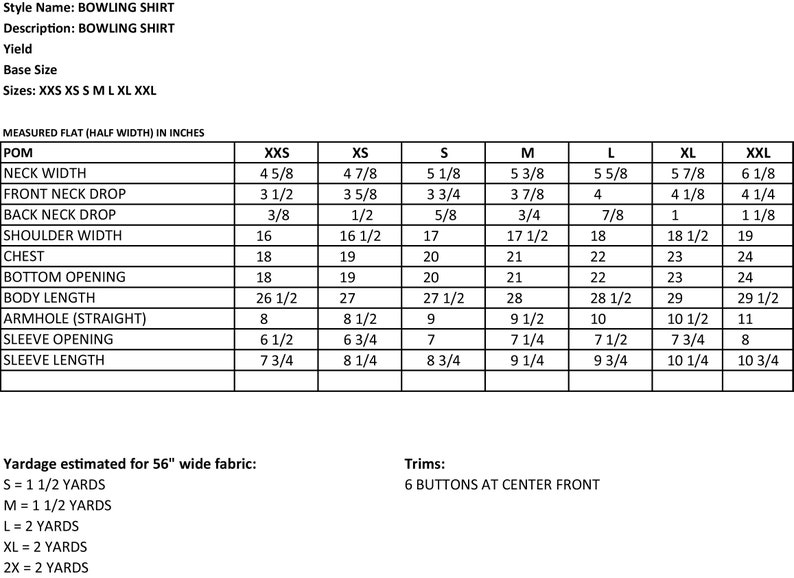 Bowling Shirt PDF Sewing Pattern Unisex Sizes XXSXXL Etsy