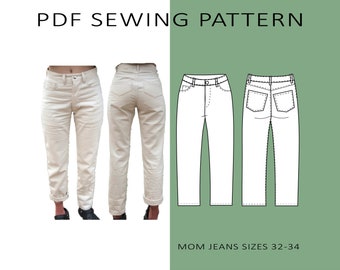 Mom Jeans - PDF Sewing Pattern - Women's Sizes 32-34