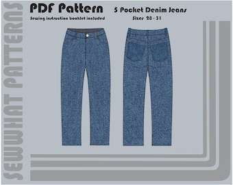 5 Pocket Straight Jeans - PDF Sewing Pattern - Women's Sizes 28-31
