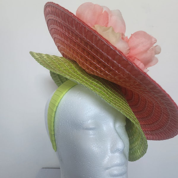 Coral And Lime Green Fascinator