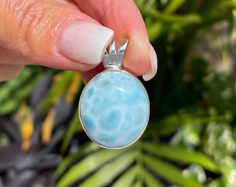 Oval Larimar Pendant: Dominican Turtleback Necklace