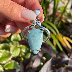 Teardrop Larimar Pendant: Sterling Silver, Healing Blue Stone