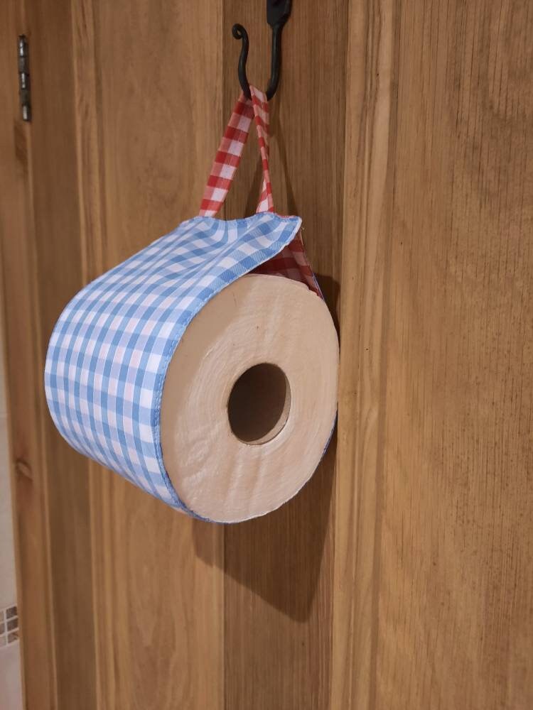 Fabric Toilet roll holder. Door hanging storage. Check Fabric Etsy
