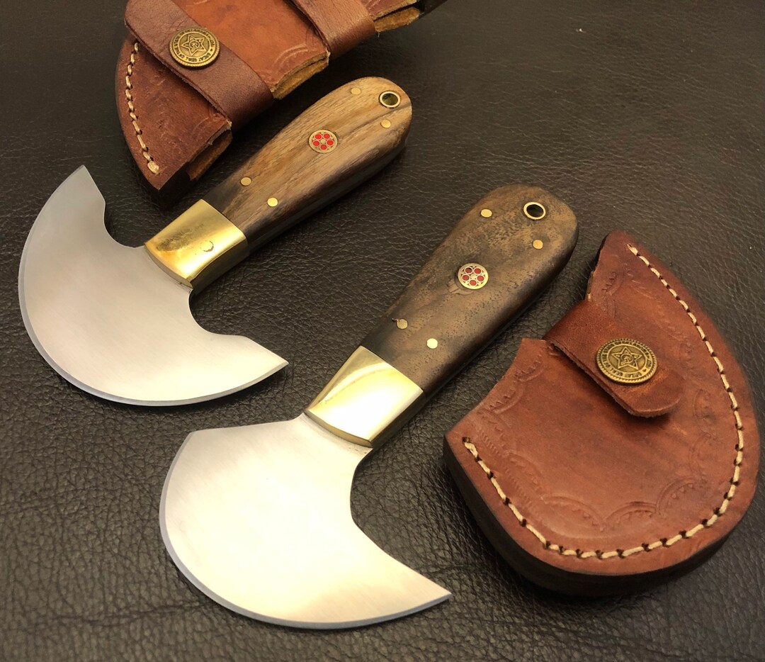 Set of 2 Leather Knife/ Handmade Carbon Steel Round Knife Etsy