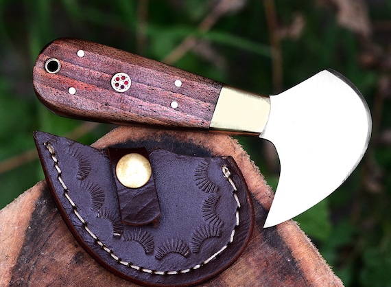 Leather Cutting Knife/ Handmade Carbon Steel Round Knife Leather Cutter/  Skiver/ Leather Sheath 