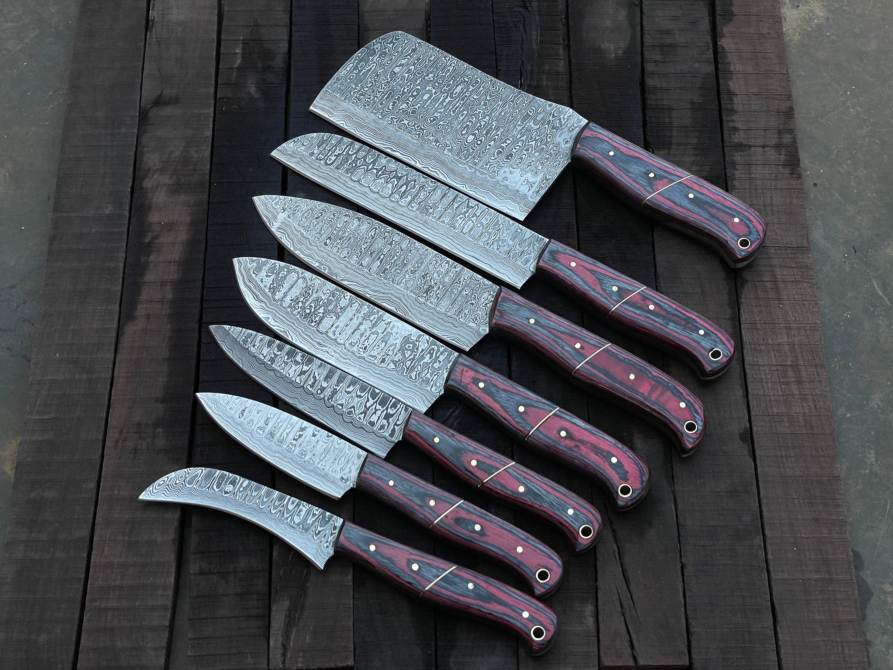 10 pieces of Damascus steel Handmade Kitchen Knife Set Blue Micarta Wood