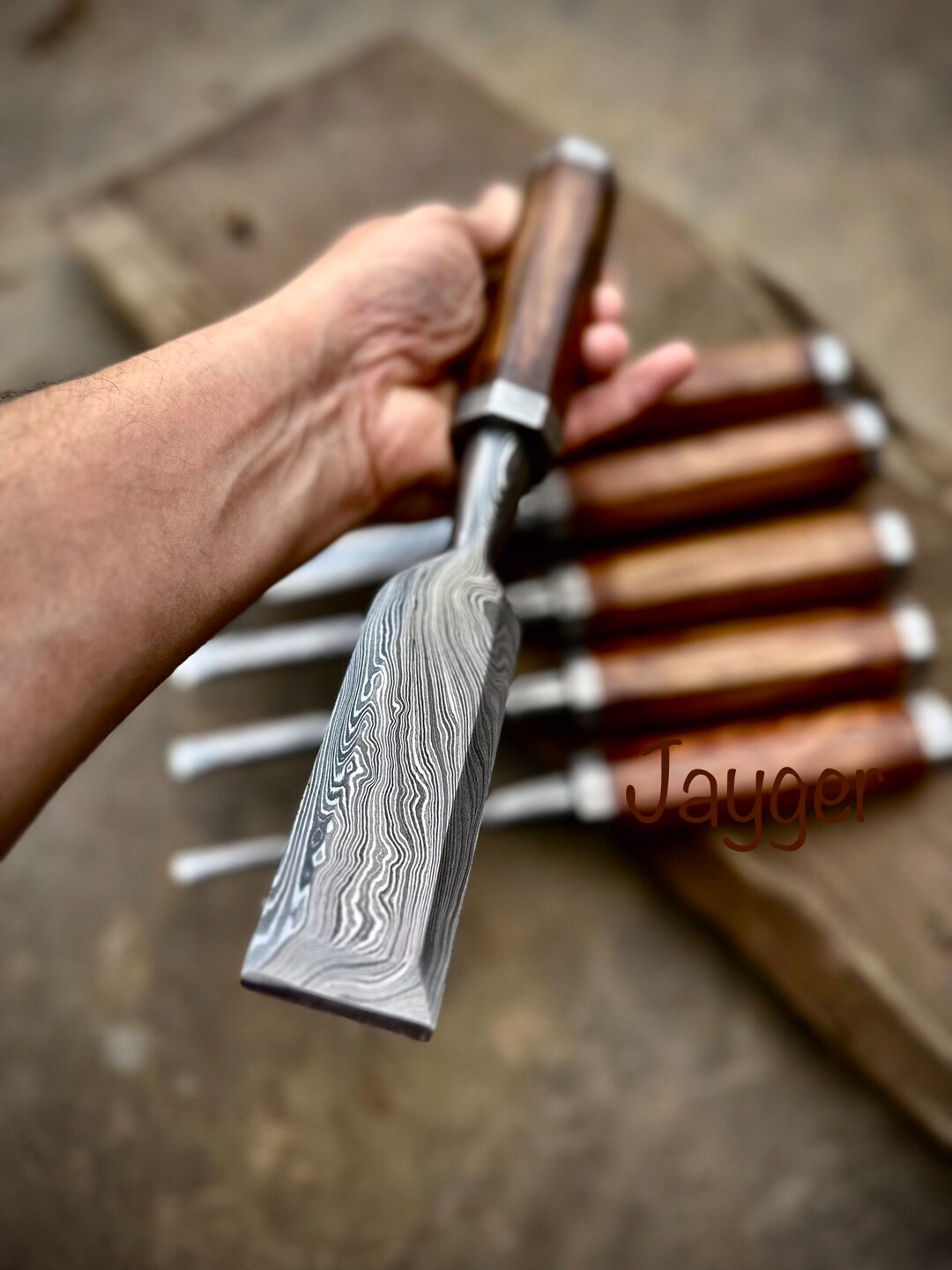Handmade Damascus Steel Chisel Set or Single Wood Working Handle