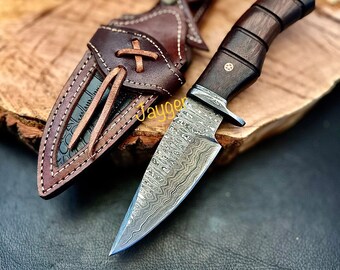 Handmade Damascus Steel gift | Leather sheath | camping | hiking | wedding gift