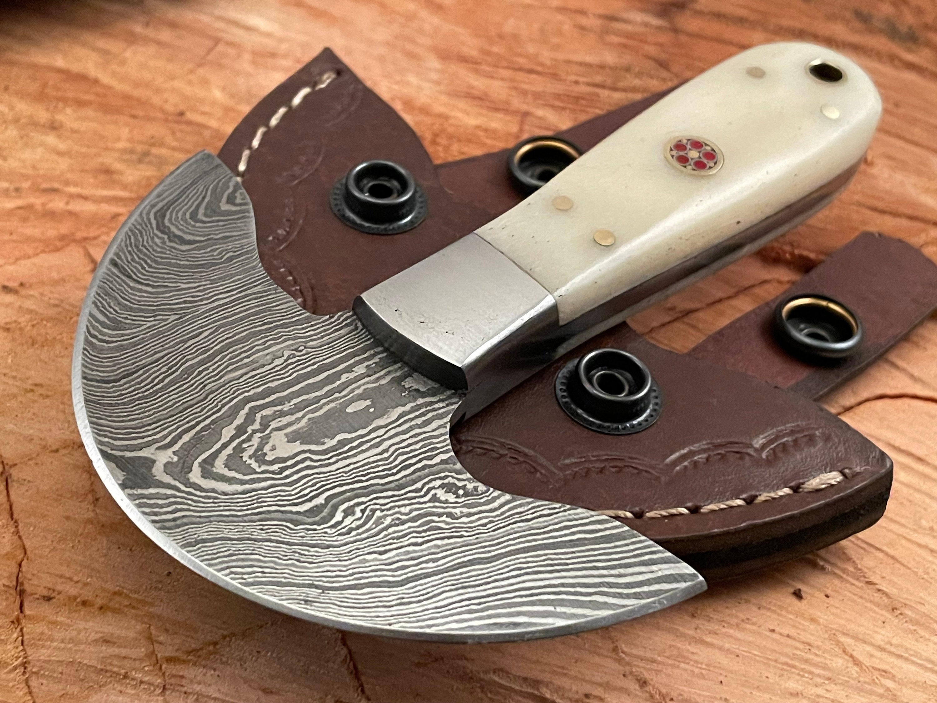 Handmade Leather Cutting Knife-Damascus Steel-Round Head Tool-Leather  Sheath
