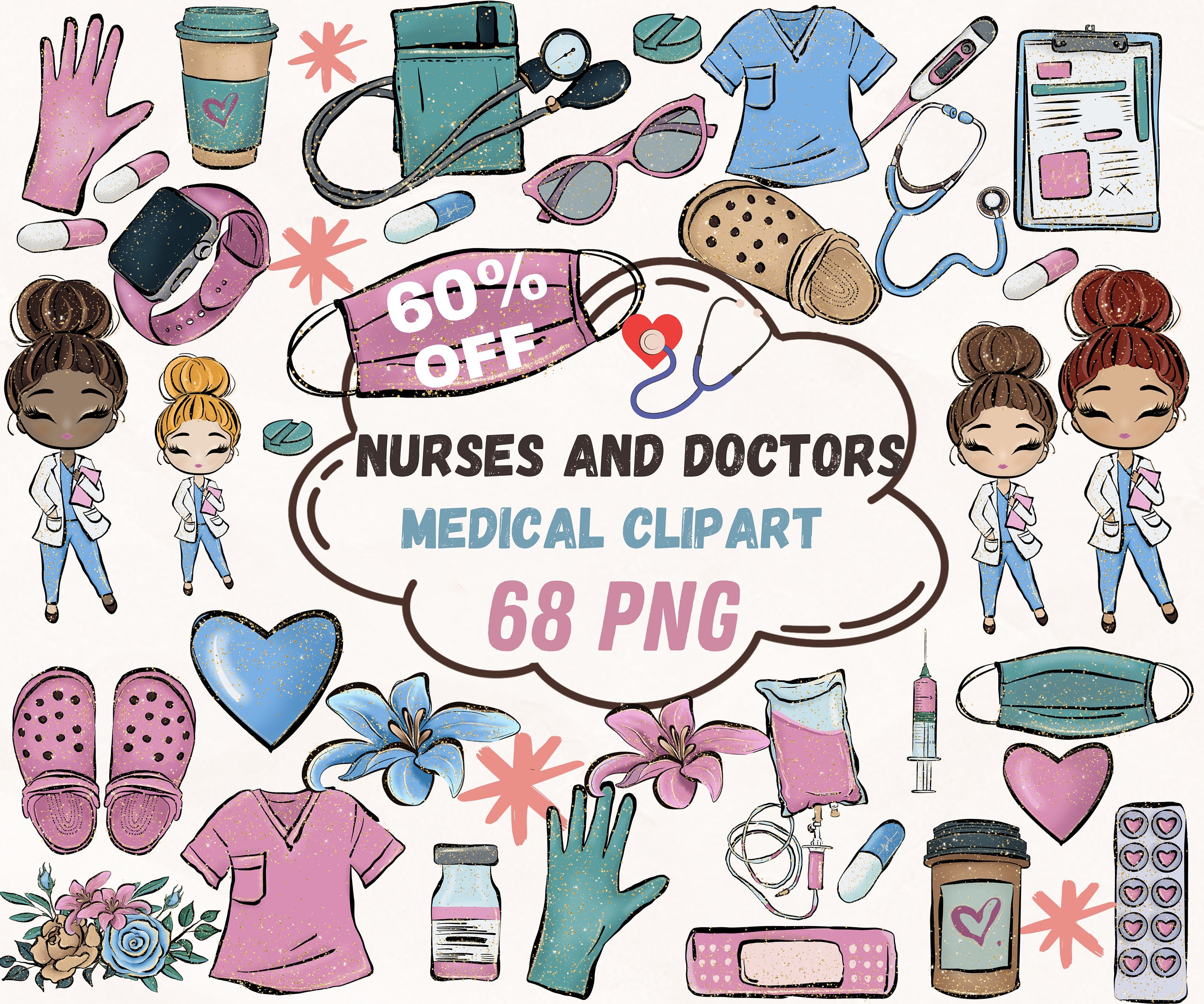 Cute Nurse and Doctor Clipart PNG Medical Clipart Digital - Etsy UK