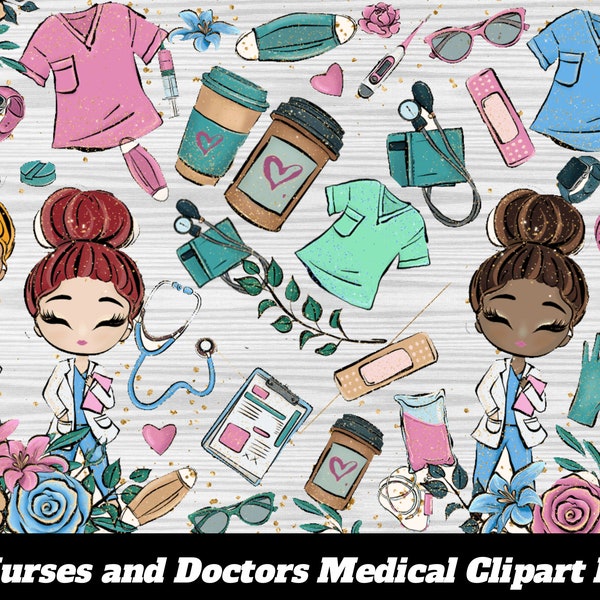 Cute Nurse and Doctor Clipart - Medical Clipart Digital Stickers Healthcare Graphics,doctor stationery set,nurse clipart,nurse practitioner