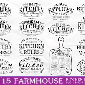 Zestaw Svg Farmhouse Kitchen, Znak Svg Farmhouse, Kuchnia Svg, Rodzina Svg, Pliki do cięcia kuchni, Cytaty Svg, Zabawne, Pozytywne, Svg, PNG, Pliki do cięcia