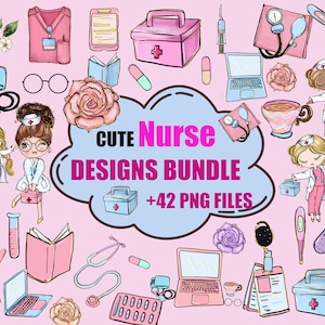 Linda enfermera y médico Clipart PNG - Medical Clipart Digital Stickers Healthcare Graphics, conjunto de papelería para médicos, imágenes prediseñadas de enfermera, File Cricut
