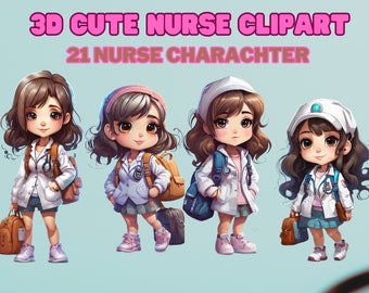 3D Enfermera Clipart PNG, Hospital Clipart, Hermanas Clipart, Scrubs Mejores Amigos Clip Art, Diseño de Sublimación JPEG Chibi HealthCare Clipart