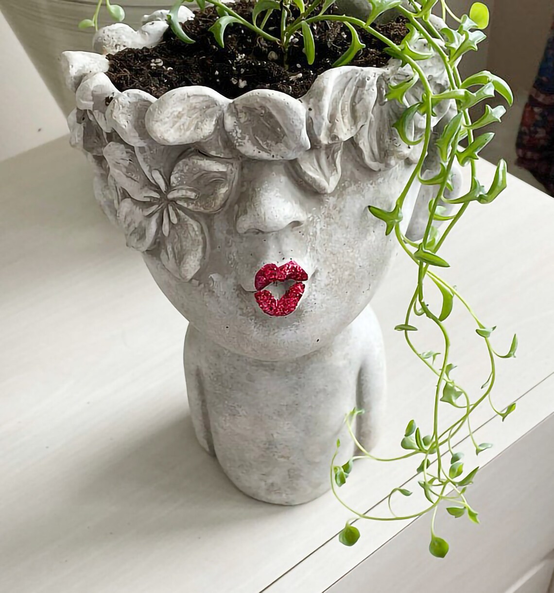 Head Planter Garden Art Cement Concrete Statue 10 Face Etsy