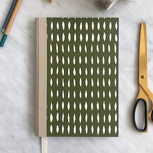 Handmade A5 Notebook - Olive Green & Cream Patterned with Recycled Pages Teacher Gift Stationery Gift Valentines Gift