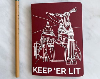 Keep 'Er Lit - Belfast Slang Burgundy & White Foiled Pocket Notebook