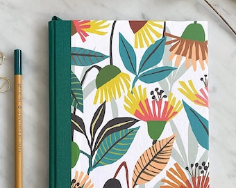 Floral Pattern A5 Notebook: Handbound Journal with Green Spine