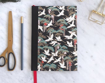 Crane Notebook | Bird Notebook | Japanese Paper | Screen Printed Handmade Paper | Patterned Notebook