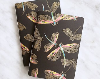 2 Softcover Pocket Journals | Dragonfly Pattern | Insect Pattern | Insect Notebook | Stocking Filler | Stationery Gift |Wedding Favour