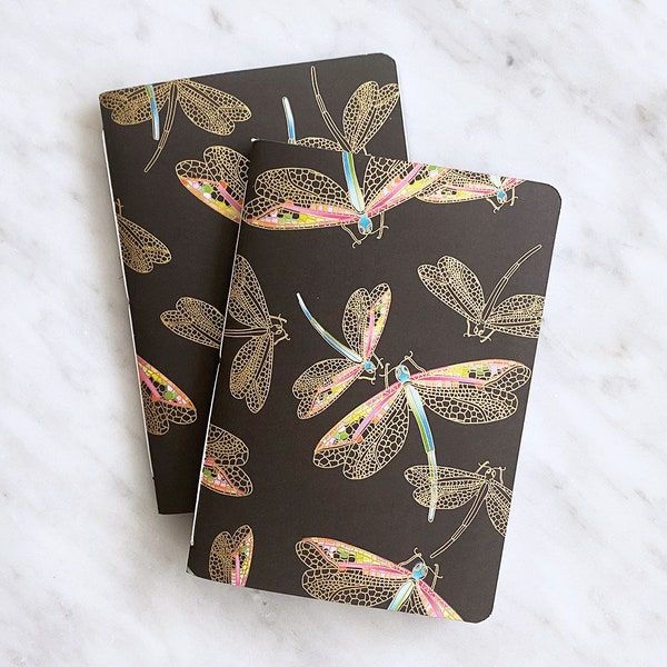 2 Softcover Pocket Journals | Dragonfly Pattern | Insect Pattern | Insect Notebook | Stocking Filler | Stationery Gift |Wedding Favour