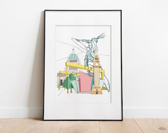 Belfast Skyline & Icons Art Print